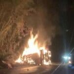 Colisão entre ônibus e carreta deixa cinco mortos na BR-101