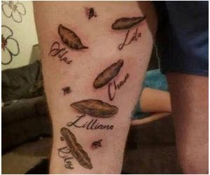 Homem tatua seis fezes em 'homenagem' a cada um dos filhos