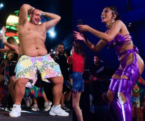Tiago Abravanel tira a camisa e rebola em show de Anitta; veja