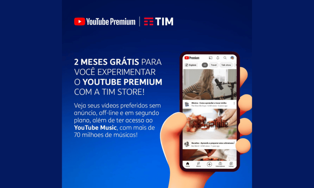 TIM oferece YouTube Premium grátis por 2 meses; veja como participar