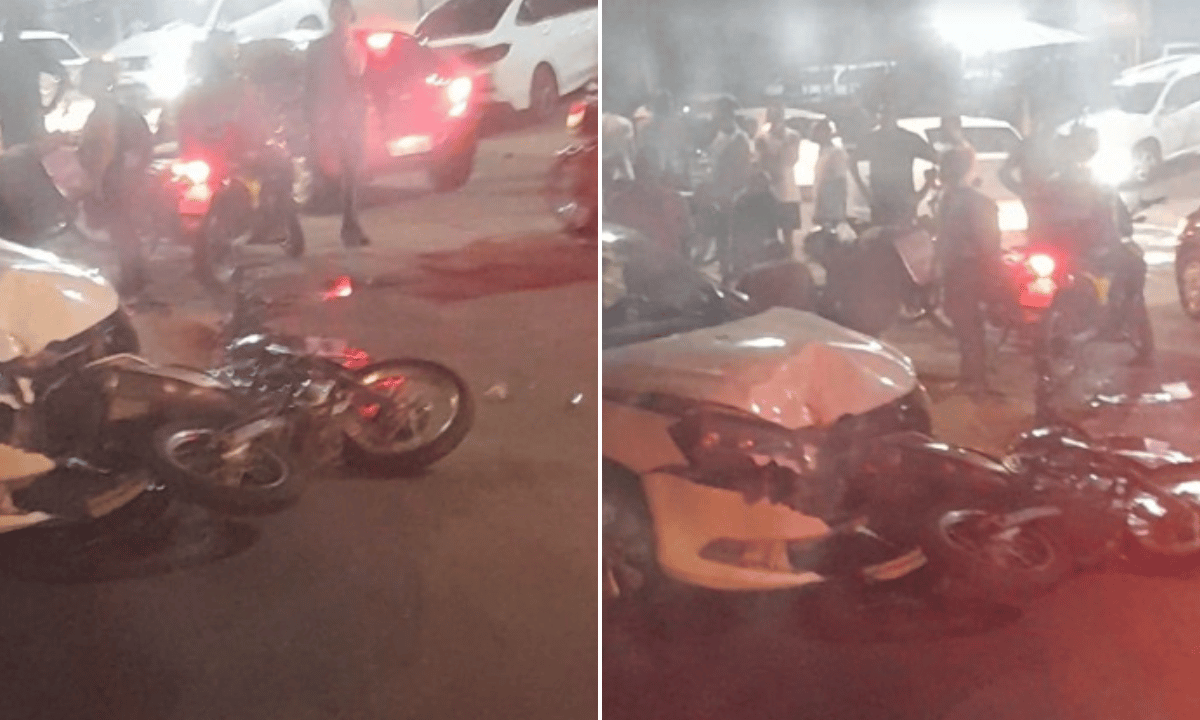 Batida entre carro e moto deixa um ferido em Salvador; para-choque ficou destruído