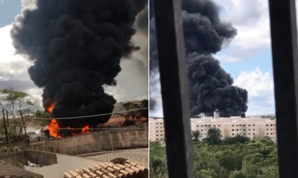 Vídeo: incêndio atinge tubulações em canteiro de obras em Camaçari; fogos de artifício podem ter começado chamas