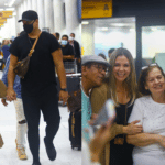 Xanddy Harmonia e Carla Perez esbanjam simpatia em aeroporto do Rio de Janeiro