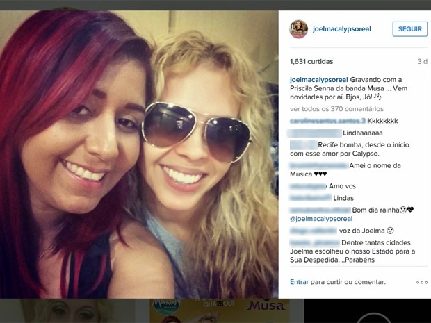 Joelma gravou faixa com a cantora Priscila Senna e postou foto do encontro (Foto: Reprodução / Instagram)