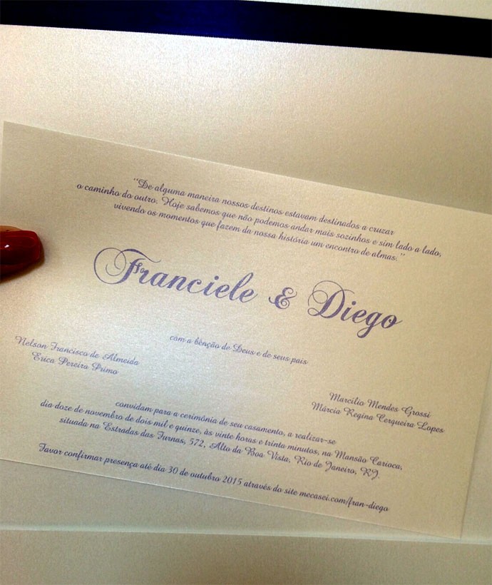 convite casamento franciele diego (Foto: Arquivo Pessoal)