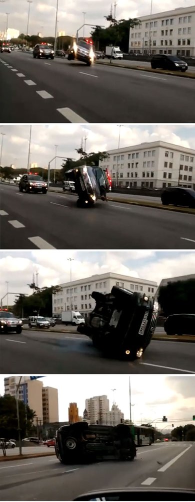 Vídeo mostra acidente com carro da polícia em avenida de São Paulo (Foto: Reprodução TV Globo)