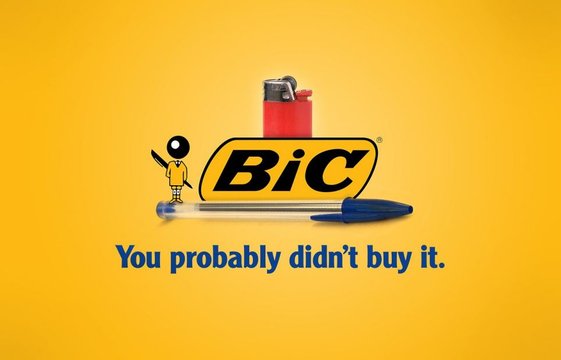 The internet craze makes fun of the fact that many people acquire pens at work or from friends in a re-worked slogan for stationery firm Bic